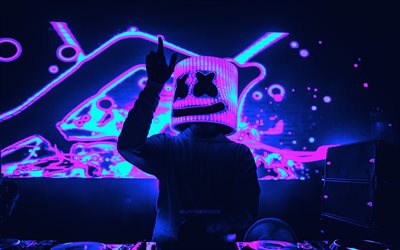 DJ Marshmello, 4k, night club, Cyberpunk, Christopher Comstock, american DJ, superstars, abstract art, Marshmello, DJs, Marshmello 4K, Marshmello Cyberpunk, music stars