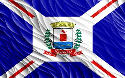 4k, bandeira do iguatu, bandeiras 3d onduladas, cidades brasileiras, dia de iguatu, ondas 3d, cidades do brasil, iguatu, brasil