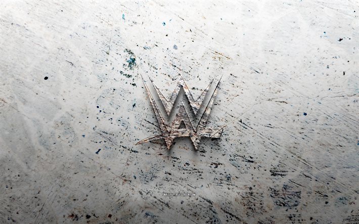 WWE stone logo, 4K, stone background, WWE 3D logo, World Wrestling Entertainment, creative, WWE logo, grunge art, WWE
