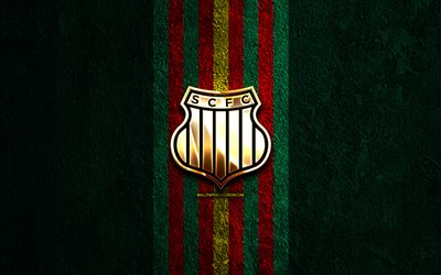 goldenes logo von sampaio correa, 4k, grüner steinhintergrund, brasilianische serie b, brasilianischer fußballverein, sampaio correa logo, fußball, sampaio correa emblem, sampaio correa, sampaio correa fc