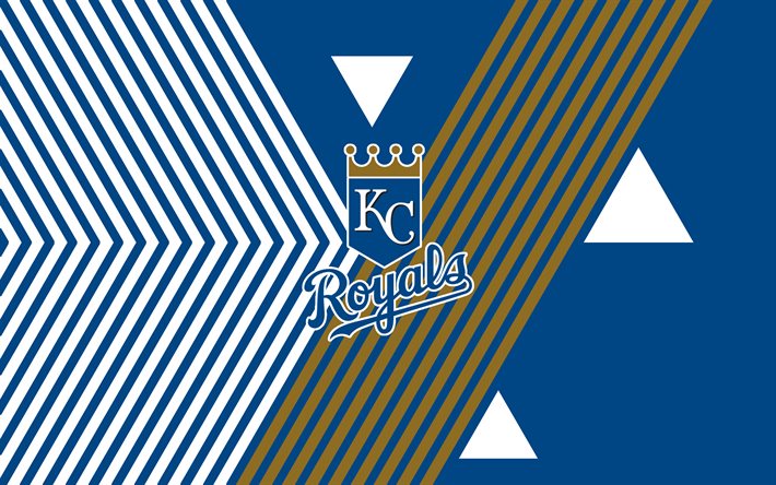 Kansas City Royals logo, 4k, American baseball team, blue white lines background, Kansas City Royals, MLB, USA, line art, Kansas City Royals emblem, baseball