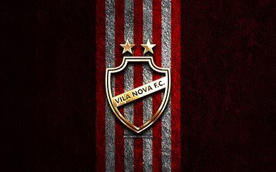 Vila Nova FC golden logo, 4k, red stone background, Brazilian Serie B, brazilian football club, Vila Nova FC logo, soccer, Vila Nova FC emblem, Vila Nova, football, Vila Nova FC
