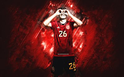 Pedri, Spain national football team, Qatar 2022, spanish soccer player, attacking midfielder, red stone background, portrait, football, Spain