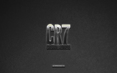 CR7 logo, Cristiano Ronaldo, brands, gray stone background, CR7 emblem, popular logos, CR7, metal signs, CR7 metal logo, stone texture, Cristiano Ronaldo logo