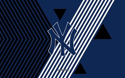 logo des yankees de new york, 4k, équipe américaine de base ball, fond de lignes noires bleues, yankees de new york, mlb, etats unis, dessin au trait, emblème des yankees de new york, base ball