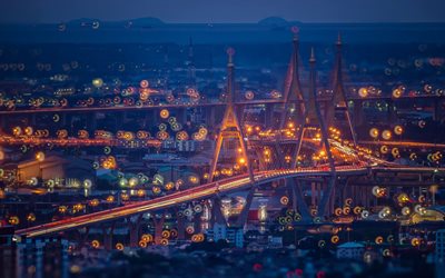 rasphiyotis diepungkorn橋, 大都市, 夜, バンコク, タイ