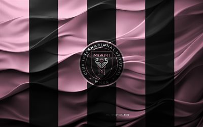 4k, Inter Miami logo, pink black 3d background, Inter Miami emblem, American soccer team, Inter Miami flag, 3d texture, MLS, USA, Inter Miami, soccer, football, Inter Miami CF