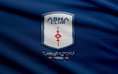 abha fc  kangaslogo, 4k, sininen kangas tausta, saudi pro league, bokeh, jalkapallo, abha fc  logo, abha fc  tunnus, saudi fc, portugalin jalkapalloseura, fc abha