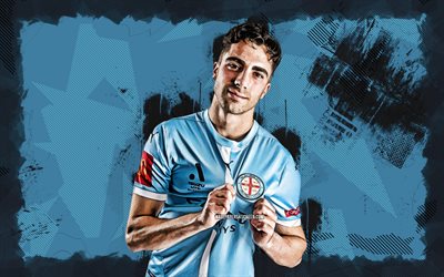 4k, Benjamin Mazzeo, blue grunge background, Melbourne City FC, A-League, Australian footballers, Benjamin Mazzeo 4K, football, soccer, Benjamin Mazzeo Melbourne City