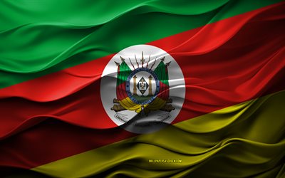 4k, drapeau de rio grande do sul, états du brésil, 3d rio grande do sul flag, brésil, rio grande do sul flag, texture 3d, jour du rio grande do sul, symboles nationaux brésiliens, art 3d, rio grande do sul