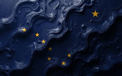 flag dell'alaska, 4k, trama delle onde di pietra, bandiera dell'alaska, flag 3d alaska, flag dello stato dell'alaska, usa, bandiere degli stati americani, alaska