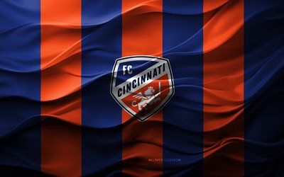 4k, fc 신시내티 로고, 블루 오렌지 3d 배경, fc 신시내티 엠블럼, 미국 축구 팀, fc 신시내티 플래그, 3d 텍스처, mls, 미국, fc 신시내티, 축구