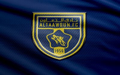 al taawoun fc fabric logo, 4k, blauer stoffhintergrund, saudische pro  liga, bokeh, fußball, al taawoun fc logo, al taawoun fc emblem, al taawoun fc, saudischer fußballverein
