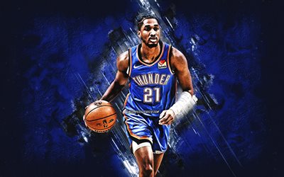 aaron wiggins, oklahoma city thunder, nba, jogador de basquete americano, fundo de pedra azul, arte grunge, eua, associação nacional de basquete, basquetebol