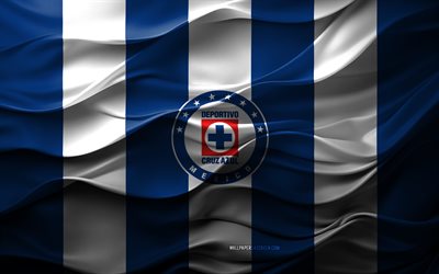 4k, Cruz Azul logo, blue white 3D background, Cruz Azul emblem, Liga MX, Mexican football team, Cruz Azul flag, 3D texture, Cruz Azul, football, Mexico