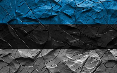 4k, علم إستونيا, نسيج الحجر, علم استونيا, أوروبا, علم إستونيا ثلاثي الأبعاد, الخلفية مع الشقوق, إستونيا, العلم الاستوني