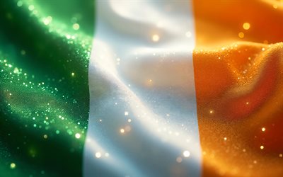 bandera brillante de irlanda, 4k, de cerca, dia de irlanda, bokeh, bandera de irlanda, bandera irlandesa, arte creativo, irlanda