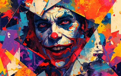 4k, abstrakter joker, kunstwerk, bunter abstrakter hintergrund, superschurke, joker, abstrakte kunst, joker 4k, kreativ, joker kunst