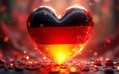 4k, I Love Germany, red glow, nature 3D background, bokeh, Day of Germany, creative, flag of Germany, heart with german flag, 3D hearts, colorful 3D background, german flag, Germany, Love for Germany