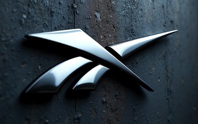 Reebok 3D metal logo, 4K, gray stone background, Reebok sign, Reebok logo, Reebok emblem, macro, Reebok