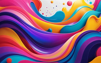 4k, ondas coloridas en 3d, pintar arte, esferas, curvas 3d de colores, arte 3d, obra de arte, pintar ondas, abstracción colorida, ondas abstractas coloridas, fondo ondulado abstracto, ondas abstractas, fondos abstractos