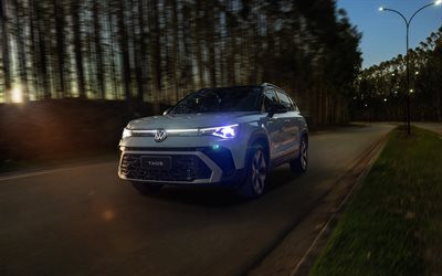 4k, volkswagen taos, gece, 2026 araba, farlar, geçitler, volkswagen taos 250 tsi, 2026 volkswagen taos, alman arabaları, volkswagen