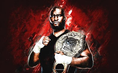 Omos, WWE, Nigerian wrestler, red stone background, WWE Champion, grunge art, USA, wrestling, Tolulope Omogbehin, Omos WWE, World Wrestling Entertainment, Jordan