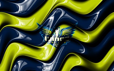 Dallas Wings 3D logo, 4k, blue green 3D waves, WNBA, basketball, Dallas Wings flag, Dallas Wings logo, Dallas Wings emblem, american basketball team, Dallas Wings