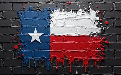 4k, drapeau texan, éclaboussures de peinture, mur de briques noir, art de la peinture, usa, oeuvre d'art, drapeau du texas, créatif, amérique, état du texas, états américains, drapeau 3d du texas, texas