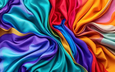 منحنيات ثلاثية الأبعاد ملونة, 4k, دوامة, فن النسيج, تصميم المواد, موجات مجردة ملونة, خلفية متموجة مجردة, منحنيات مجردة, عمل فني, موجات مجردة, خلفيات مجردة