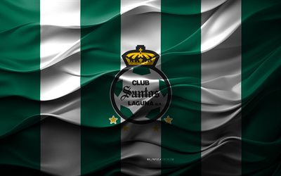 4k, Santos Laguna logo, green white 3D background, Santos Laguna emblem, Liga MX, Mexican football team, Santos Laguna flag, 3D texture, Santos Laguna, football, Mexico, Club Santos Laguna