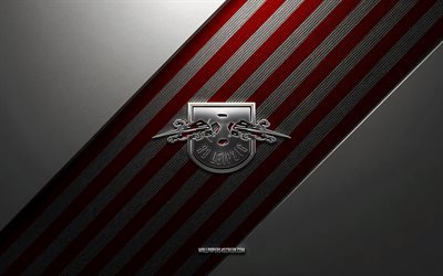 RB Leipzig logo, 4k, steel background, German football club, red white lines, RB Leipzig emblem, Bundesliga, RB Leipzig, Germany, football, RB Leipzig metal logo, RB Leipzig crest, RasenBallsport Leipzig