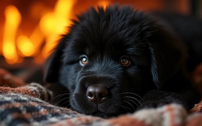 4k, جرو كلب الدرواس التبتي, كلب لطيف, مدفأة, حيوانات لطيفة, بطانية متقلب, خوخه, الجراء, كلاب, الدرواس التبتية السوداء, كمامة, الدرواس التبتية, حيوانات أليفة, كلب في بطانية, كلب الدرواس التبتي