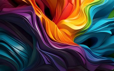 4k, colorful 3D curves, artwork, abstract vortex, colorful abstraction, colorful abstract waves, abstract wavy background, creative, abstract curves, abstract waves, abstract backgrounds