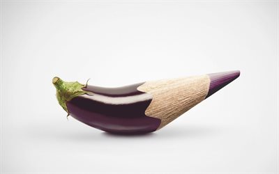 creative, eggplant, pencil, 3D, brinjal
