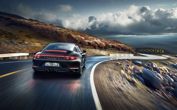 Porsche 911, Targa 4S, 2016, nuit, route, vitesse, coupé sport