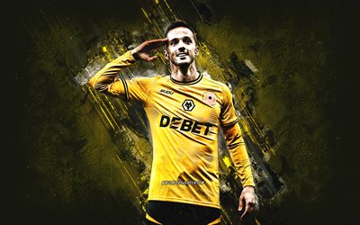 Pablo Sarabia, Wolverhampton Wanderers FC, Spanish footballer, yellow stone background, grunge art, Premier League, England, football, Wolves, Pablo Sarabia Wolverhampton Wanderers