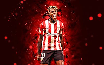 نيكو ويليامز, 4k, أضواء النيون الحمراء, الرياضي بلباو, ليجا, لاعبي كرة القدم الإسبان, نيكو ويليامز 4k, كرة القدم, لاليجا, athletic bilbao fc, نيكو ويليامز الرياضي بلباو