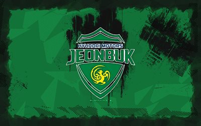 jeonbuk hyundai motors grunge logo, 4k, liga j1, fondo de grunge verde, fútbol, emblema de jeonbuk hyundai motors, fútbol americano, logotipo de jeonbuk hyundai motors, jeonbuk hyundai motors, club de fútbol japonés, jeonbuk hyundai motors fc
