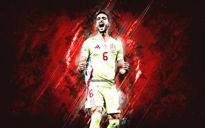 mikel merino, spanien national football team, roter steinhintergrund, spanischer fußballspieler, grunge  kunst, spanien, fußball, mikel merino spanien