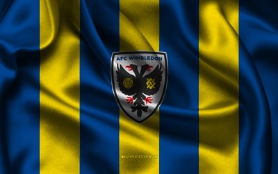 4k, logo afc wimbledon, tessuto di seta giallo blu, squadra di calcio inglese, emblema afc wimbledon, lega due, afc wimbledon, inghilterra, calcio, fc wimbledon