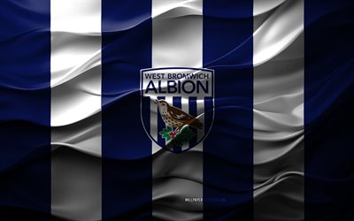 4k, West Bromwich Albion FC logo, blue white 3d background, Championship, West Bromwich Albion FC emblem, English football team, West Bromwich Albion FC flag, 3d texture, England, West Bromwich Albion FC, football, soccer, West Bromwich Albion