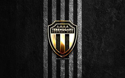 terengganu fc golden logo, 4k, schwarzer steinhintergrund, malaysia super league, malaysischer fußballverein, terengganu fc logo, fußball, terengganu fc emblem, terengganu fc, fc terengganu