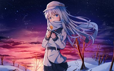 hibiki, 4k, tramonto, collezione kantai, inverno, opera d'arte, manga, verniy, personaggi anime, personaggi della collezione kantai, collezione verniy kantai, collezione hibiki kantai