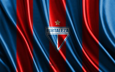 4k, Fortaleza logo, Brazilian Serie A, red blue silk texture, Fortaleza flag, Brazilian football team, football, Fortaleza Esporte Clube, silk flag, Fortaleza emblem, Brazil, Fortaleza badge, Fortaleza