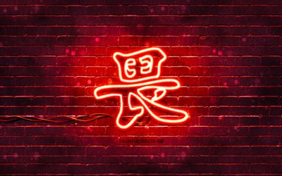 Respect neon hieroglyph, 4K, red brickwall, Respect Kanji, Kanji hieroglyphs, Respect hieroglyph, Japanese Kanji, japanese hieroglyphs, artwork, hieroglyphs, Respect