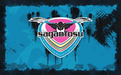 sagan tosu grunge 로고, 4k, j2 리그, 파란색 그런지 배경, 축구, sagan tosu emblem, sagan tosu 로고, 사간 토스, 일본 축구 클럽, sagan tosu fc