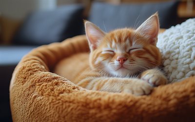 kleines ingwer kätzchen, schlafkätzchen, friedenskonzepte, kleine katze, haustiere, katzen, schlafkatze, ruhekonzepte, kätzchen