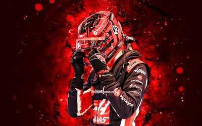 4k, esteban ocon, kırmızı soyut arka plan, haas f1 takımı, formül 1, fransız yarış sürücüleri, kırmızı neon işıklar, f1, esteban ocon 4k, yaratıcı, motor sporları, f1 yarışı, esteban ocon haas
