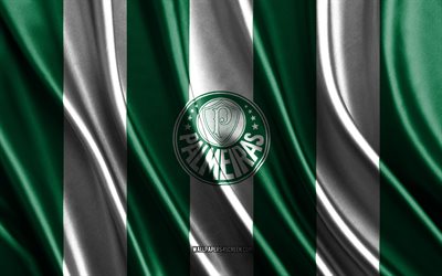 4k, palmeiras  logo, brasilialainen serie a, vihreä valkoinen silkki  rakenne, palmeiras  lippu, brasilian jalkapallojoukkue, jalkapallo, silkkilippu, palmeiras  tunnus, brasilia, palmeiras  merkki, palmeiras, sociedade esportiva palmeiras